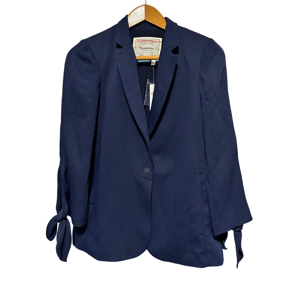 Anthropologie‎ Cartonnier Navy Blue Tie Cuff Blazer Jacket Size 10 NWT